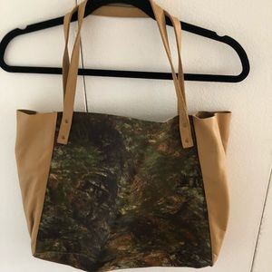 American Apparel Large Tan & Camo Leather Tote